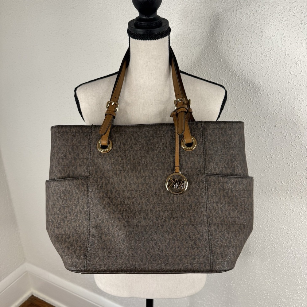 Michael Kors Jet Set Item Large East/West Top Zip Tote Iconic Brown Monogram
